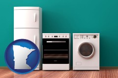 minnesota map icon and major appliances on a hardwood floor